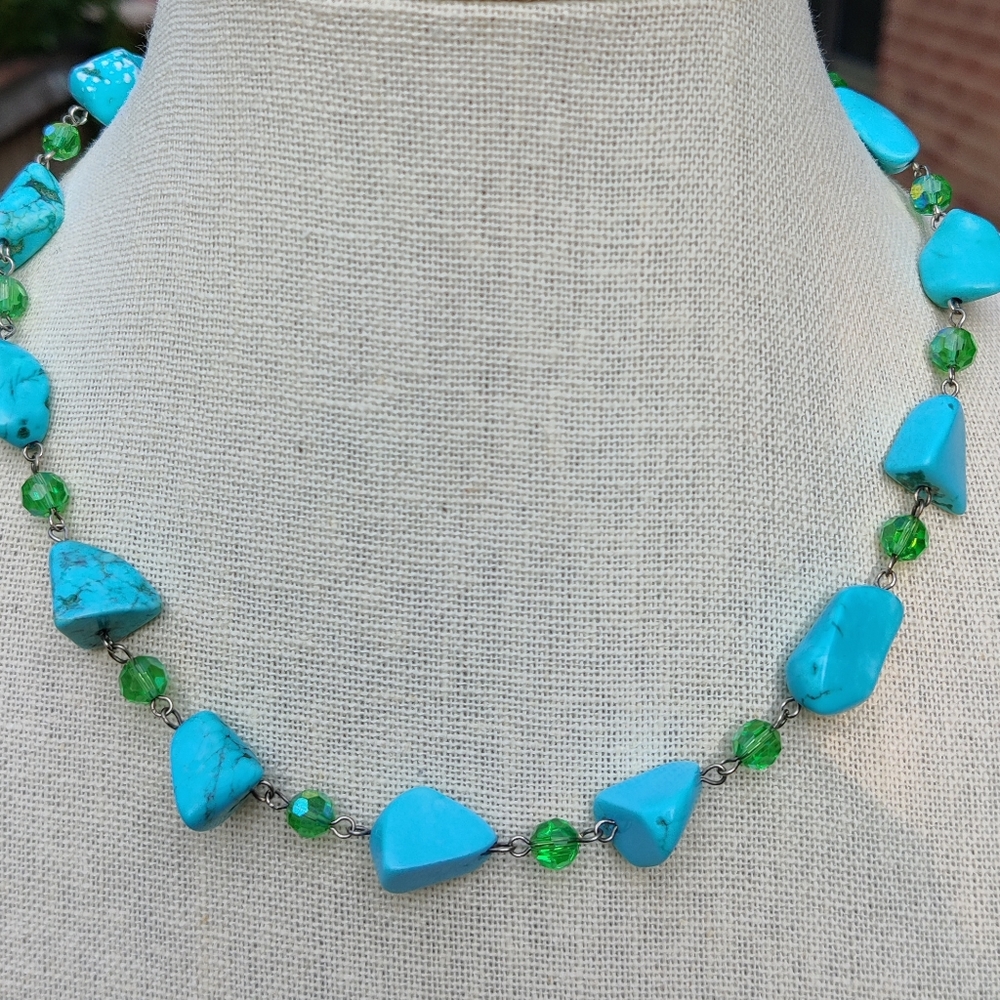 Sterling silver turquoise and crystal necklace - Picture 2 of 8